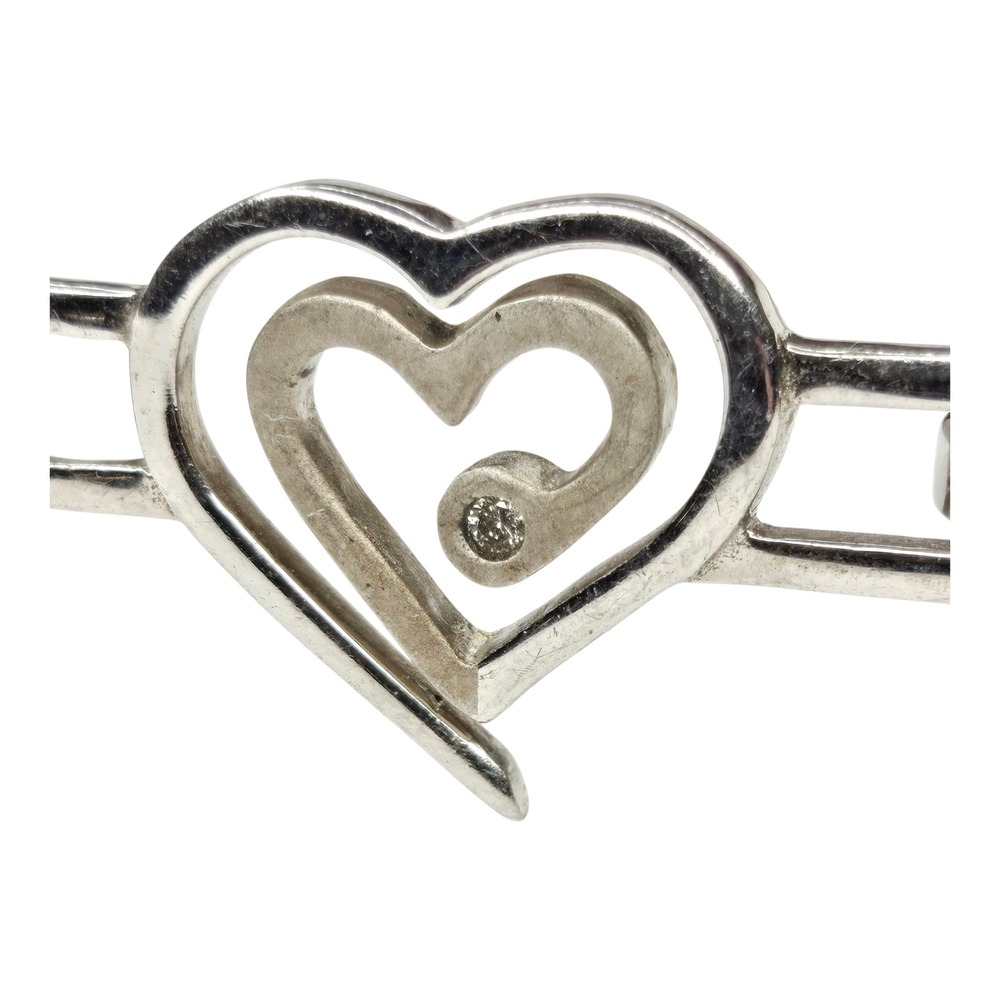 Heart Bangle Bracelet Sterling Silver 925 Diamond Accent - Picture 2 of 11